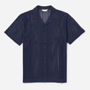 Saturdays NYC New York City Navy Blue Canty Cotton Lace SS Shirt size XL